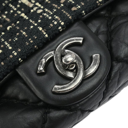 Chanel Black Tweed Calfskin Airlines Top Handle Flap Bag
