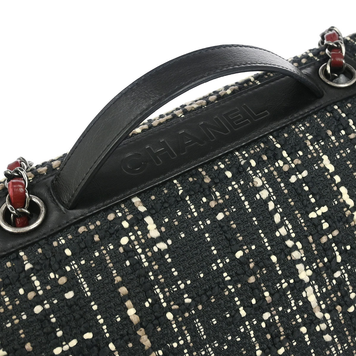 Chanel Black Tweed Calfskin Airlines Top Handle Flap Bag