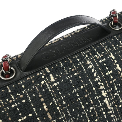 Chanel Black Tweed Calfskin Airlines Top Handle Flap Bag