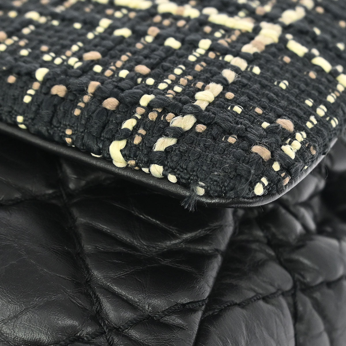 Chanel Black Tweed Calfskin Airlines Top Handle Flap Bag