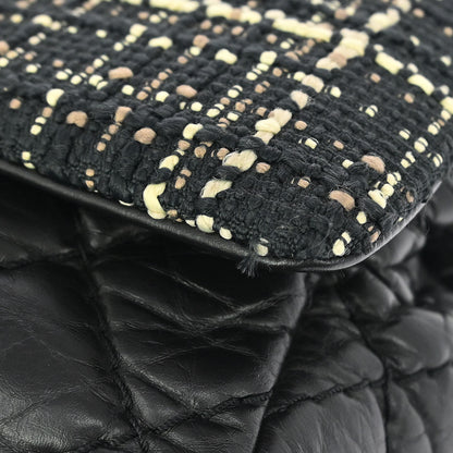 Chanel Black Tweed Calfskin Airlines Top Handle Flap Bag