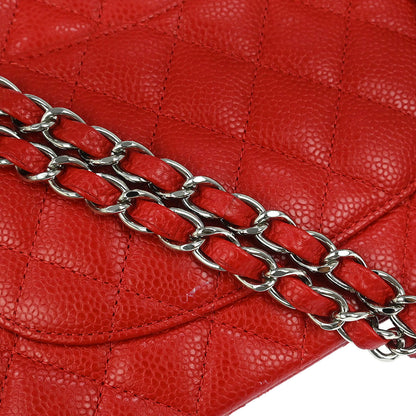 Chanel Red Calfskin Medium Classic Double Flap Shoulder Bag