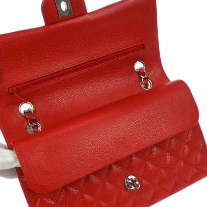 Chanel Red Calfskin Medium Classic Double Flap Shoulder Bag