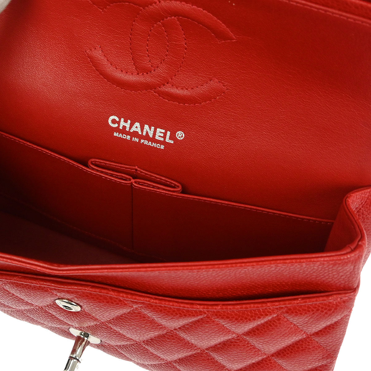 Chanel Red Calfskin Medium Classic Double Flap Shoulder Bag