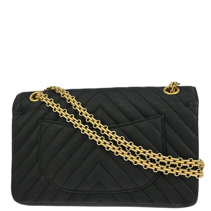 Chanel Black Calfskin 2.55 Chevron Classic Double Flap Shoulder Bag