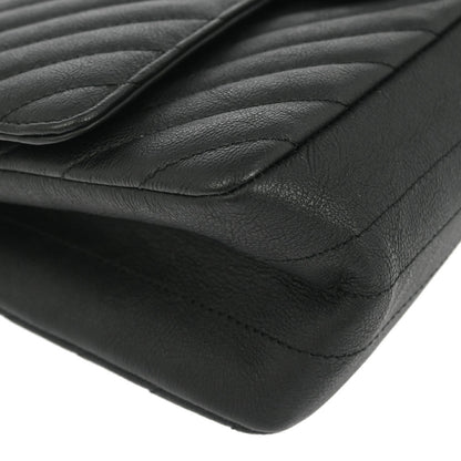 Chanel Black Calfskin 2.55 Chevron Classic Double Flap Shoulder Bag