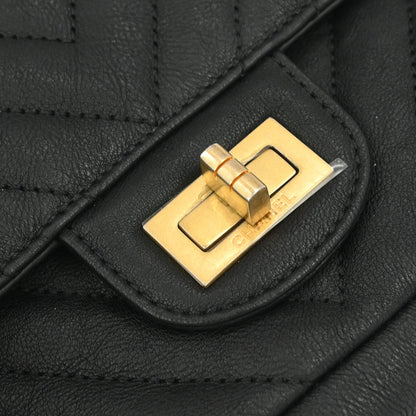 Chanel Black Calfskin 2.55 Chevron Classic Double Flap Shoulder Bag