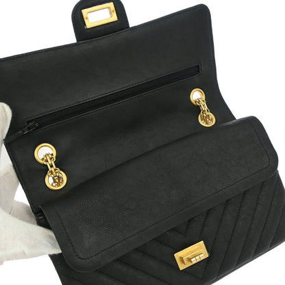 Chanel Black Calfskin 2.55 Chevron Classic Double Flap Shoulder Bag