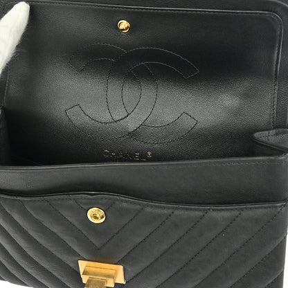 Chanel Black Calfskin 2.55 Chevron Classic Double Flap Shoulder Bag