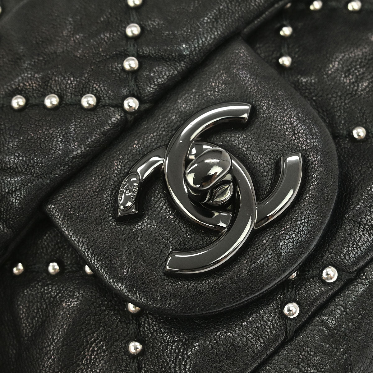 Chanel Black Calfskin Studded Single Flap Shoulder Bag