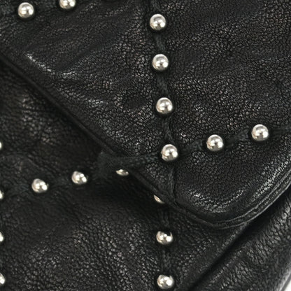 Chanel Black Calfskin Studded Single Flap Shoulder Bag