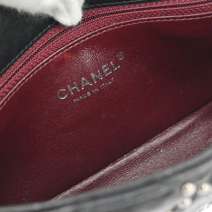 Chanel Black Calfskin Studded Single Flap Shoulder Bag