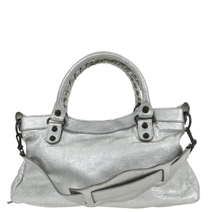 Balenciaga Silver Lambskin The First 2way Shoulder Handbag