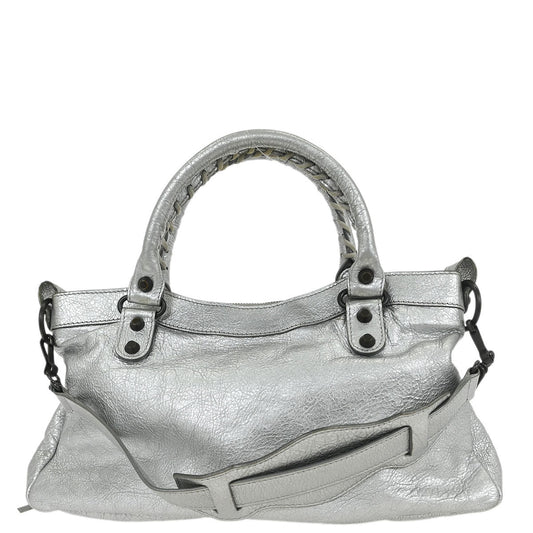 Balenciaga Silver Lambskin The First 2way Shoulder Handbag