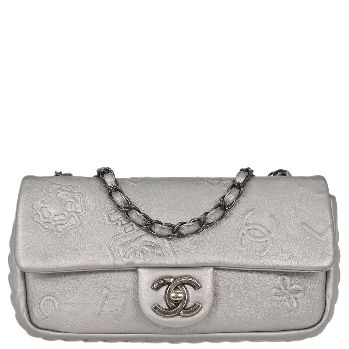 Chanel Silver Calfskin Icon Shoulder Bag