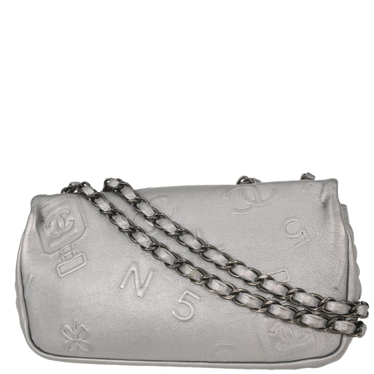 Chanel Silver Calfskin Icon Shoulder Bag