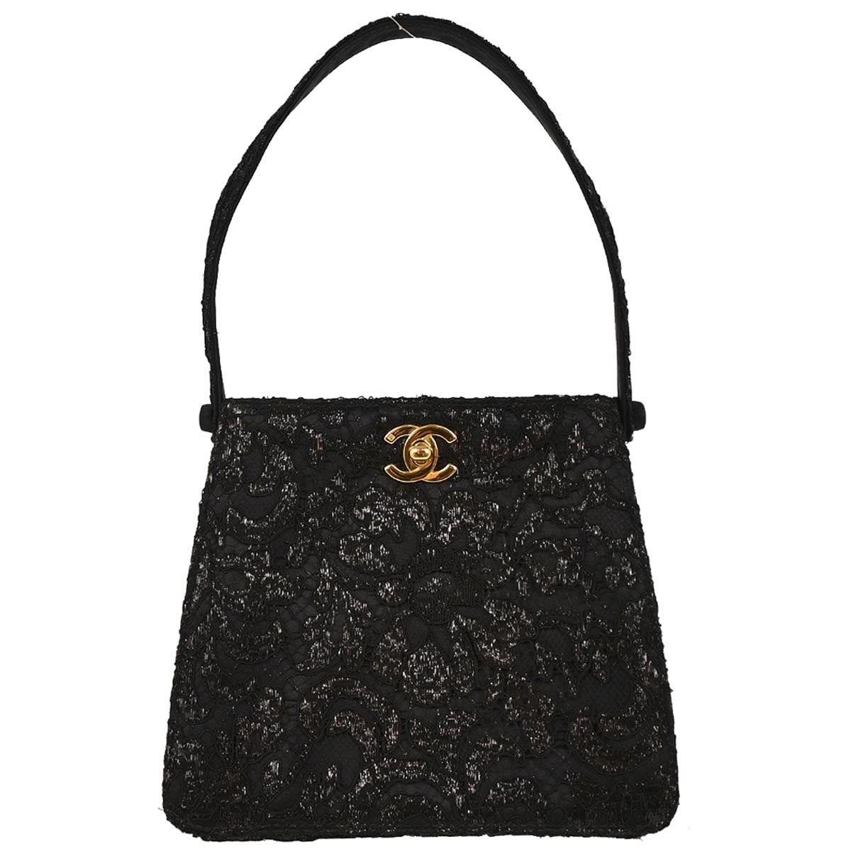 Chanel Black Satin Lace Handbag