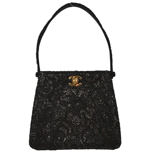 Chanel Black Satin Lace Handbag
