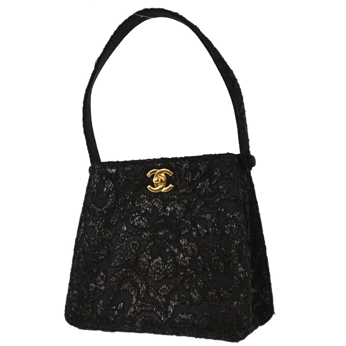 Chanel Black Satin Lace Handbag