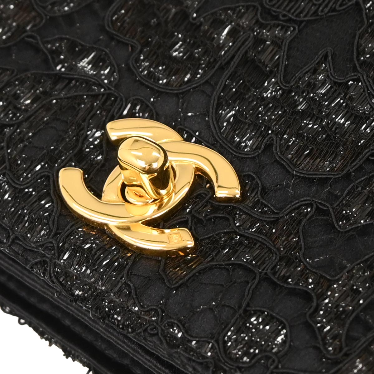 Chanel Black Satin Lace Handbag
