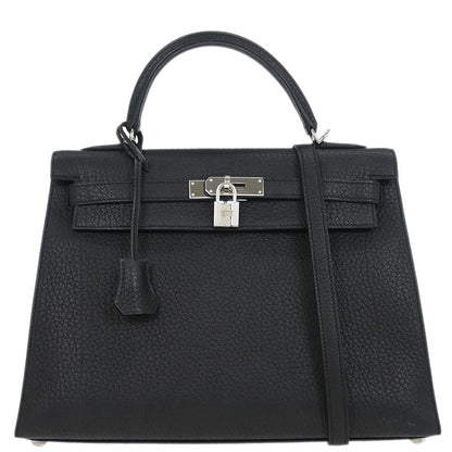 Hermes Fjord Black Kelly 32 Sellier 2way Shoulder Handbag