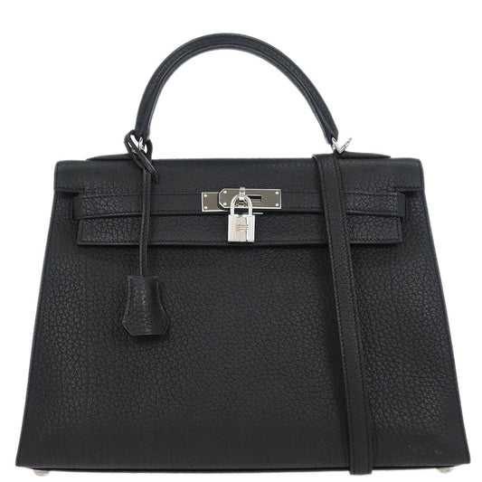Hermes Fjord Black Kelly 32 Sellier 2way Shoulder Handbag