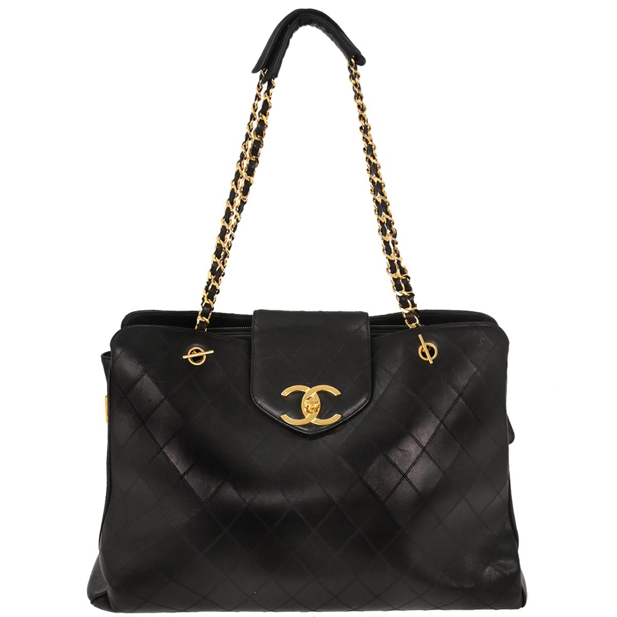 Chanel 1994-1996 Black Lambskin Supermodel Tote Shoulder Bag