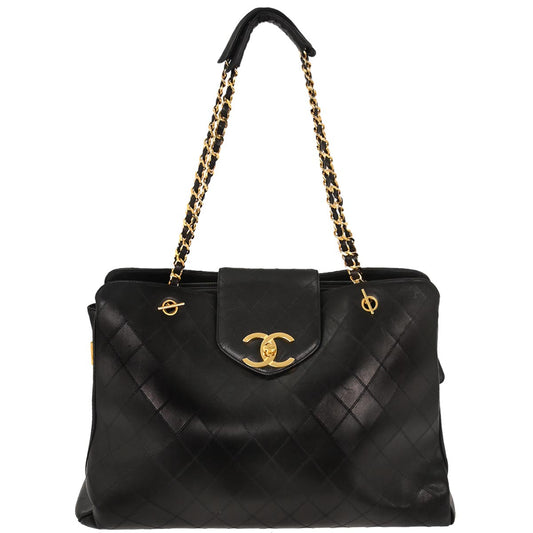 Chanel 1994-1996 Black Lambskin Supermodel Tote Shoulder Bag