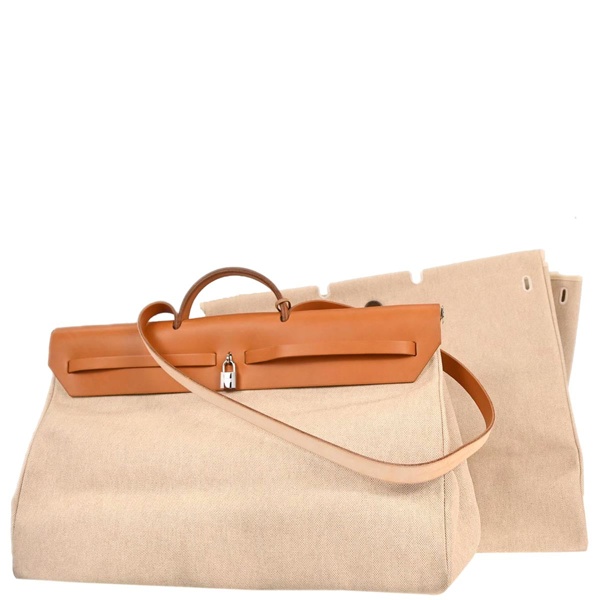 Hermes Beige Toile H Herbag GM 2 in 1 Handbag