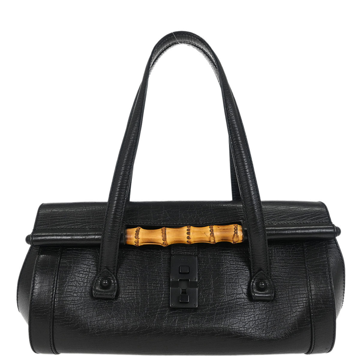 Gucci Black Leather Bamboo Handbag