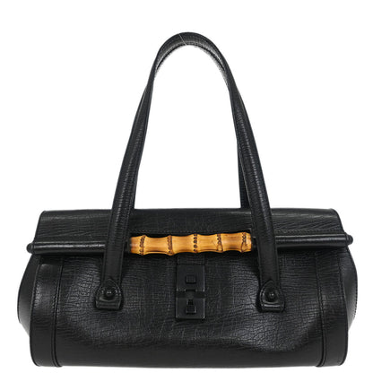 Gucci Black Leather Bamboo Handbag