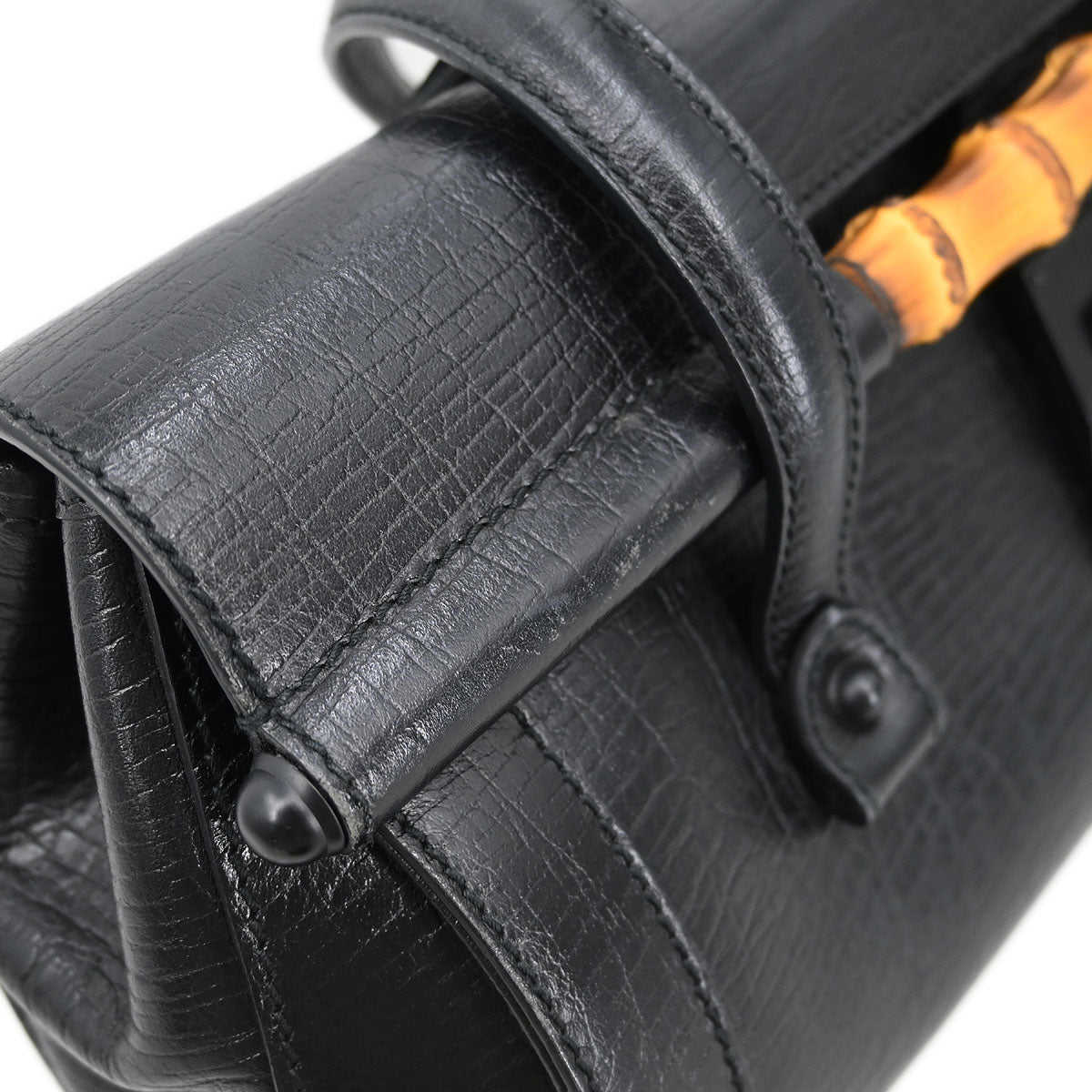 Gucci Black Leather Bamboo Handbag
