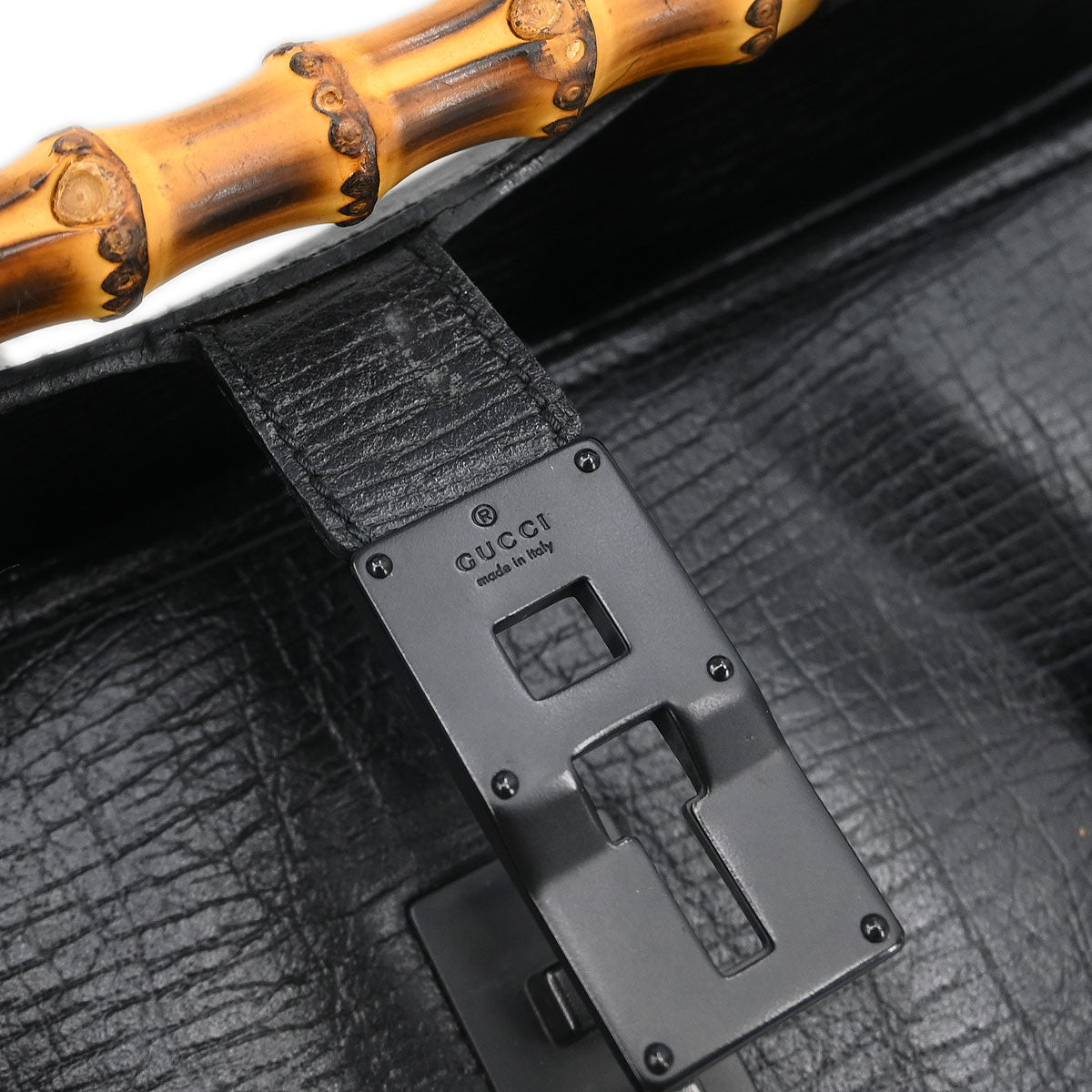 Gucci Black Leather Bamboo Handbag