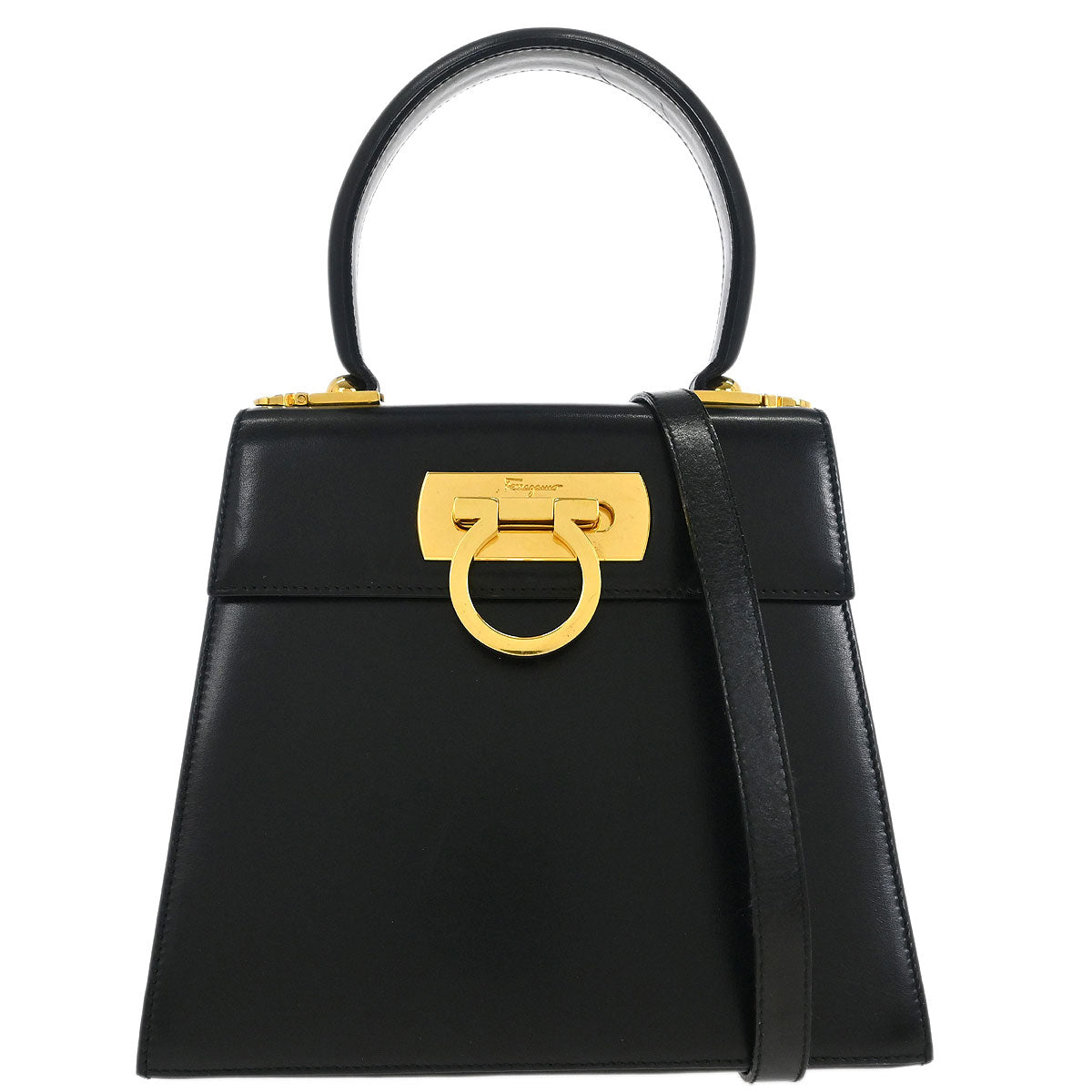 Salvatore Ferragamo Black Gancini 2way Shoulder Handbag