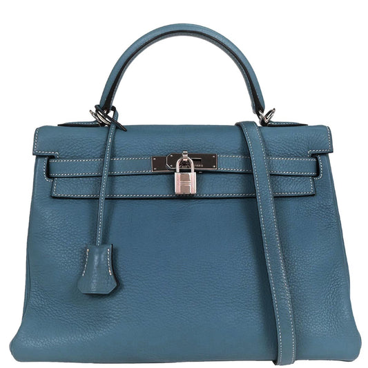 Hermes Blue Jean Taurillon Clemence Kelly 32 Retourne 2way Shoulder Handbag