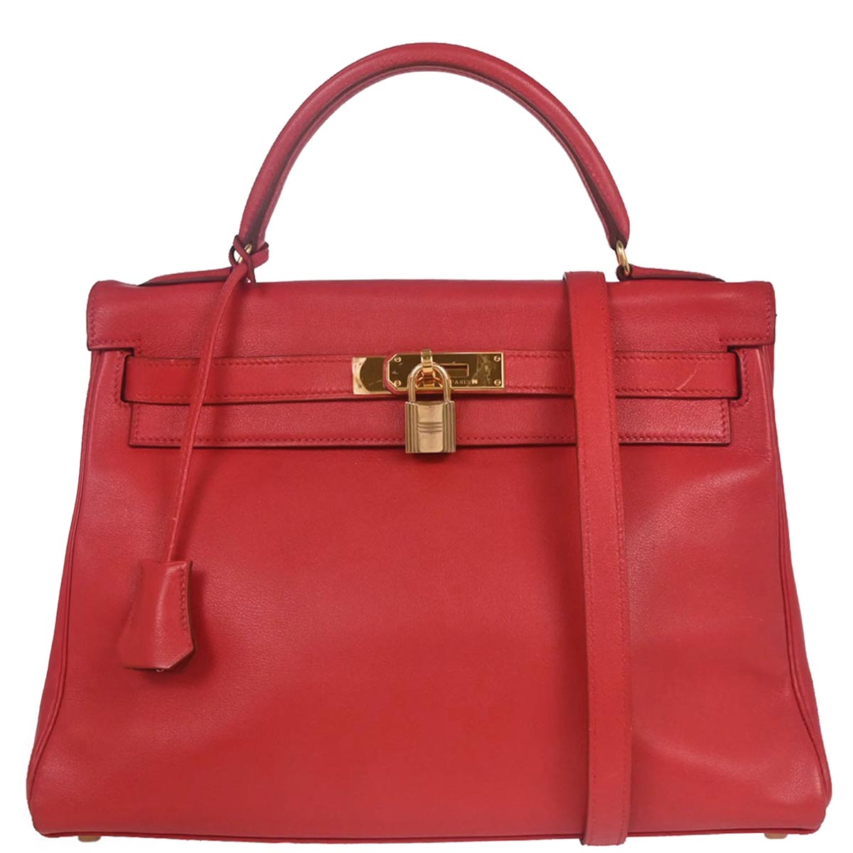 Hermes Rouge Vif Gulliver Kelly 32 Retourne 2way Shoulder Handbag