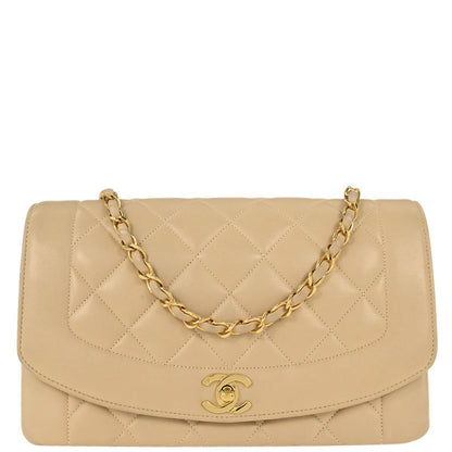 Chanel Beige Lambskin Medium Diana Shoulder Bag