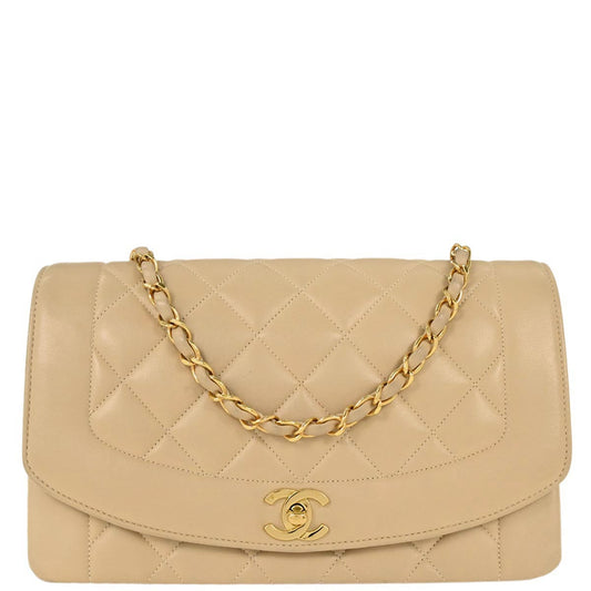 Chanel Beige Lambskin Medium Diana Shoulder Bag