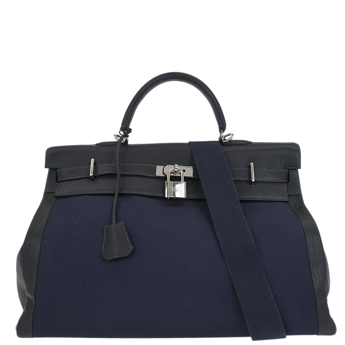 Hermes Black Navy Togo Toile Officier Kelly 50 Retourne 2way Shoulder Handbag