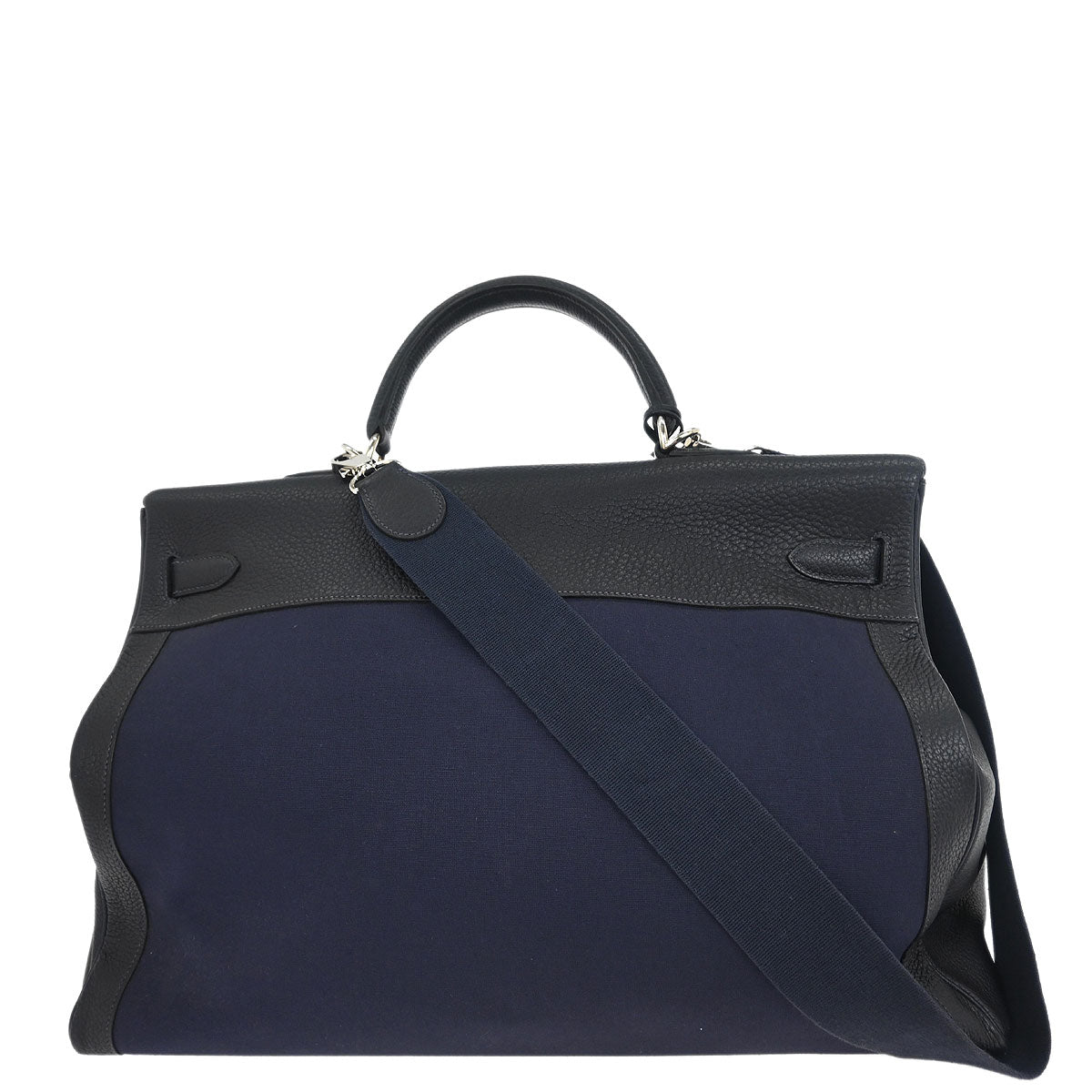 Hermes Black Navy Togo Toile Officier Kelly 50 Retourne 2way Shoulder Handbag