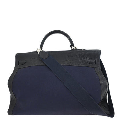 Hermes Black Navy Togo Toile Officier Kelly 50 Retourne 2way Shoulder Handbag