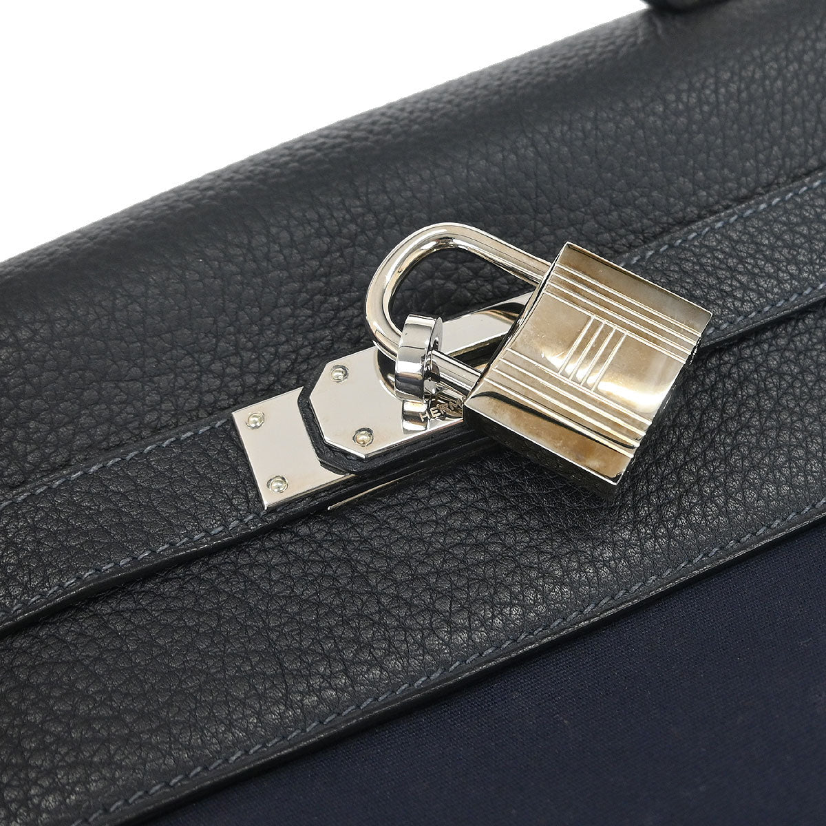 Hermes Black Navy Togo Toile Officier Kelly 50 Retourne 2way Shoulder Handbag