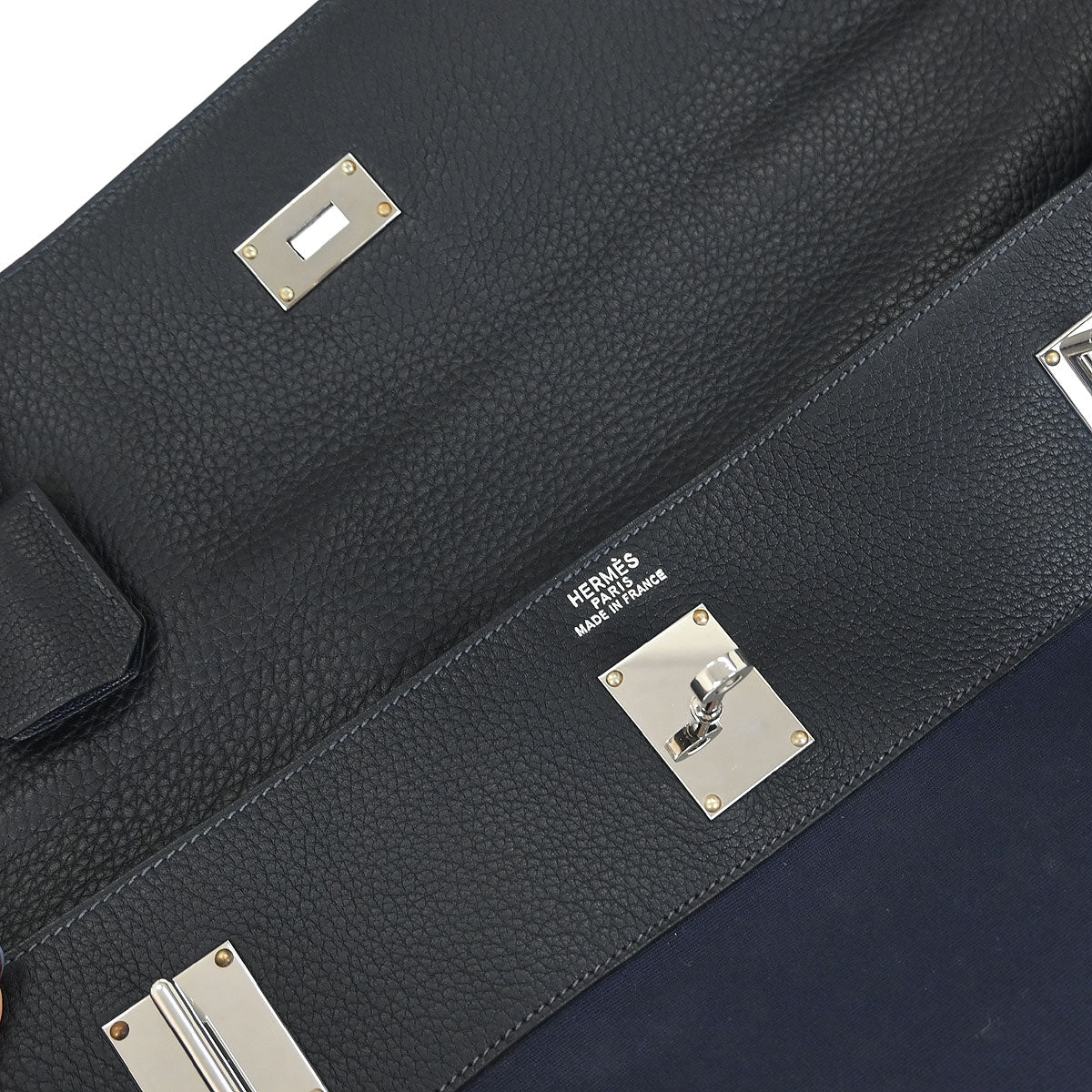 Hermes Black Navy Togo Toile Officier Kelly 50 Retourne 2way Shoulder Handbag