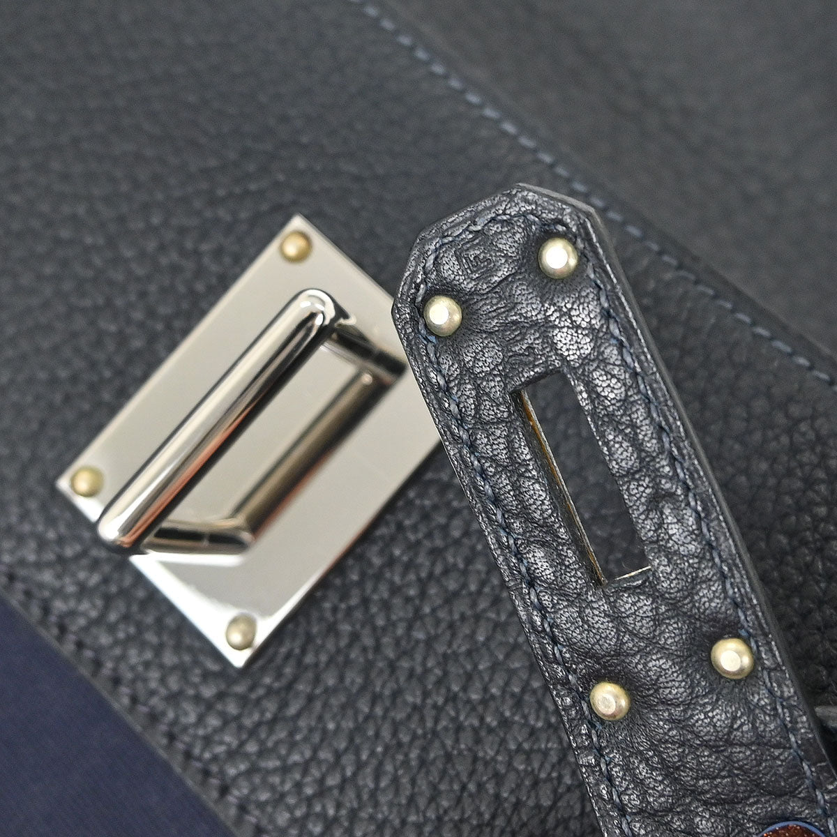 Hermes Black Navy Togo Toile Officier Kelly 50 Retourne 2way Shoulder Handbag