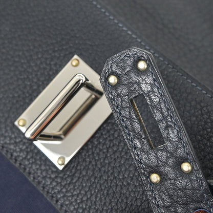 Hermes Black Navy Togo Toile Officier Kelly 50 Retourne 2way Shoulder Handbag