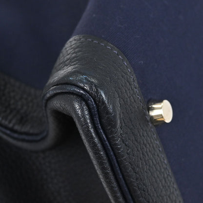 Hermes Black Navy Togo Toile Officier Kelly 50 Retourne 2way Shoulder Handbag