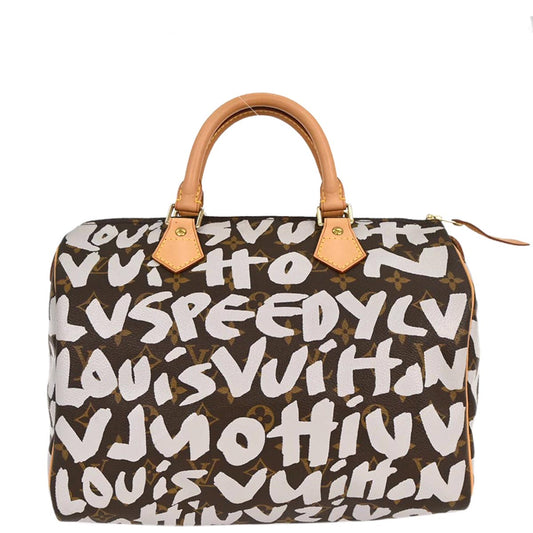 Louis Vuitton White Monogram Graffiti Speedy 30 Handbag M92195