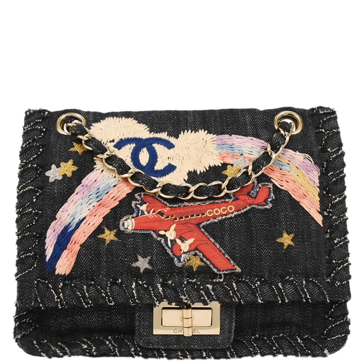 Chanel Indigo Denim Night Flight Mademoiselle Lock Shoulder Bag