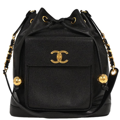 Chanel Black Caviar Drawstring Bucket Shoulder Bag