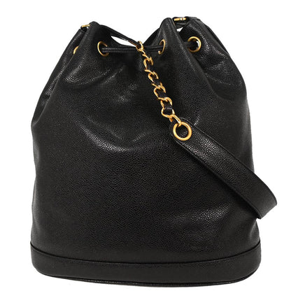 Chanel Black Caviar Drawstring Bucket Shoulder Bag